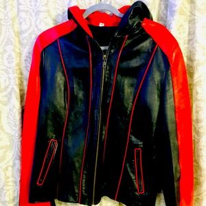 Hooded Womens Leather Biker Jacket